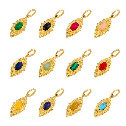 Gemstone Jewelry Pendant, 304 Stainless Steel, with Gemstone, Leaf, gold color plated, DIY 