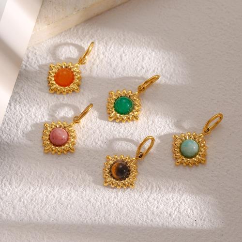 Gemstone Jewelry Pendant, 304 Stainless Steel, with Gemstone, Sun, gold color plated, DIY 