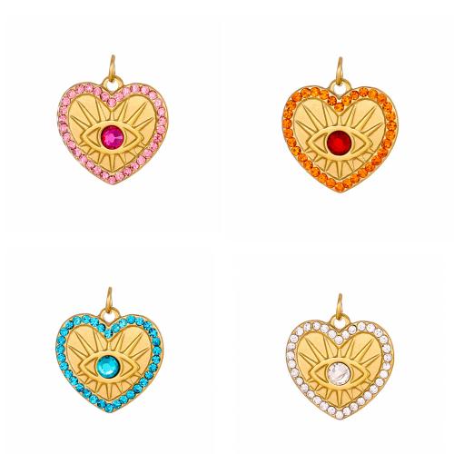 Pendentifs en acier inoxydable strass, Acier inoxydable 304, coeur, Placage de couleur d'or, DIY & avec strass, plus de couleurs à choisir Vendu par PC