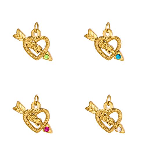 Pendentifs en acier inoxydable strass, Acier inoxydable 304, coeur, Placage de couleur d'or, DIY & avec strass, plus de couleurs à choisir, Vendu par PC