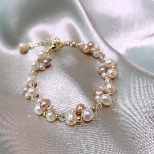 Cristal perles d'eau douce Parures, perle d'eau douce cultivée, avec cristal & alliage de zinc, Baroque, Placage de couleur d'or, bijoux de mode, plus de couleurs à choisir, 9-10MM, Vendu par brin