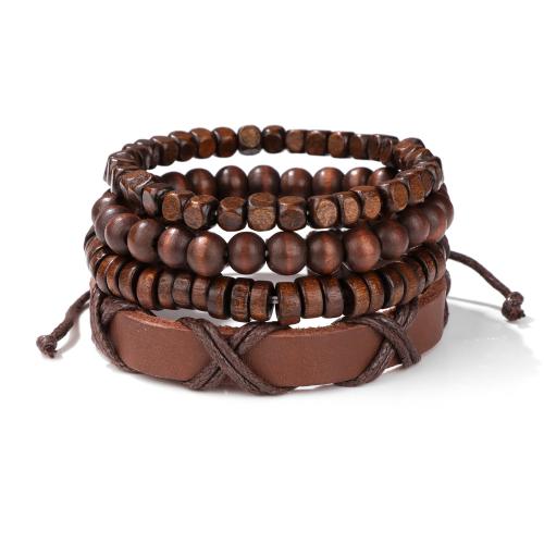 madera Pulsera, con Cuero de PU & Cordón de cera & aleación de zinc, hecho a mano, multicapa & unisexo & diferentes estilos para la opción, longitud:aproximado 7.5 Inch, Vendido por Set
