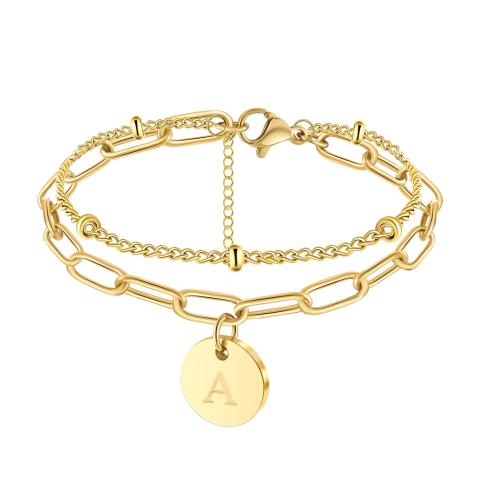 304 Stainless Steel Bracelet, with 2inch extender chain, gold color plated & for woman Approx 7 Inch [