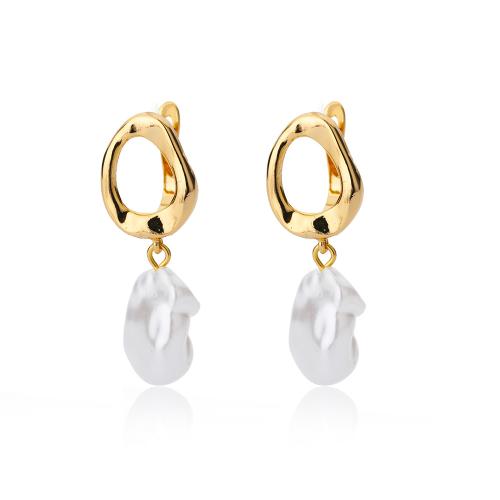 laiton Boucle d'oreille goutte, avec perle d'eau douce cultivée, Placage de couleur d'or, styles différents pour le choix & pour femme, earring length 25-30mm, Vendu par paire