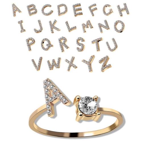 Zinc Alloy Cuff Finger Ring, Alphabet Letter, plated & for woman & with rhinestone US Ring 