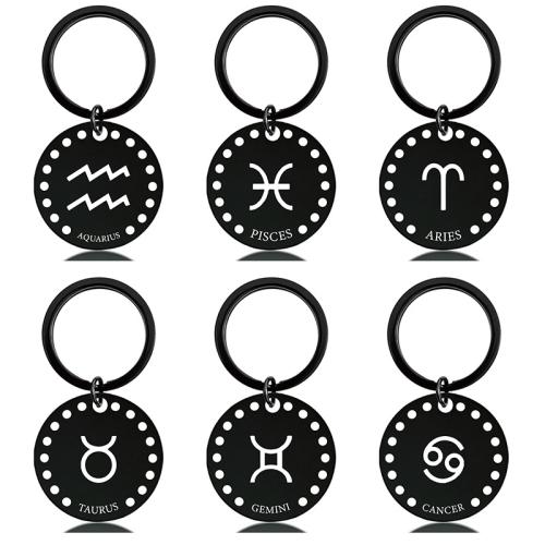 304 Stainless Steel Key Clasp, with Zinc Alloy, Flat Round, plated, Unisex black, 60mm 