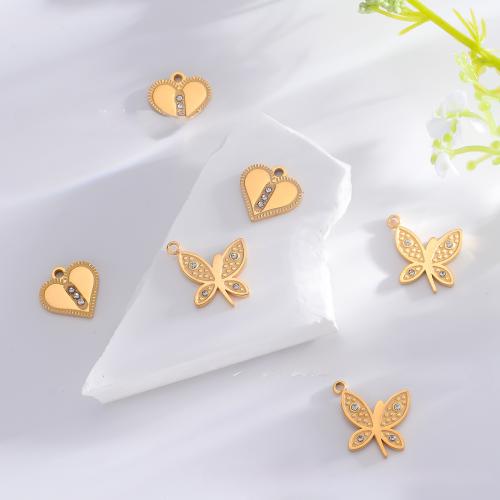 Pendentifs en acier inoxydable strass, Acier inoxydable 304, Placage de couleur d'or, DIY & avec strass, plus de couleurs à choisir Vendu par sac