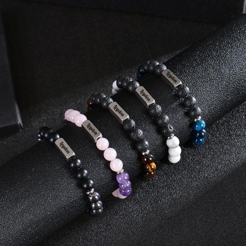 Edelstein Armbänder, 304 Edelstahl, mit Naturstein & Amethyst, goldfarben plattiert, Modeschmuck, keine, verkauft von Strang