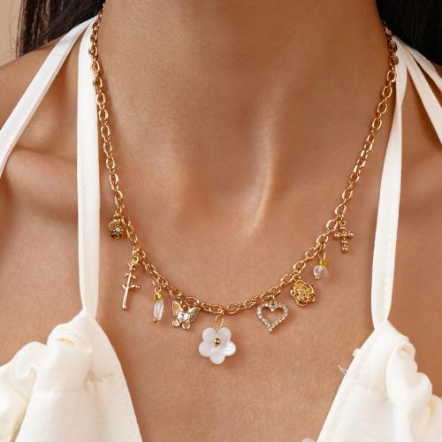 Rhinestone Zinc Alloy Necklace, with Resin, gold color plated, fashion jewelry & with rhinestone 