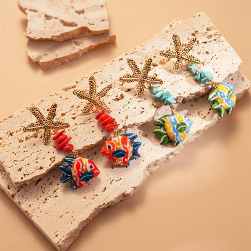 Lampwork Drop Earring, Zinc Alloy, with Lampwork, gold color plated, fashion jewelry 