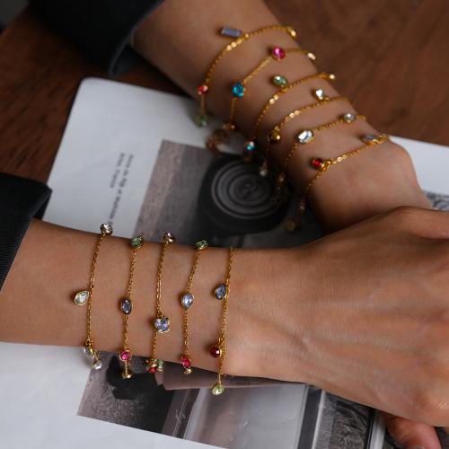 Titanium Steel Bracelet & Bangle, gold color plated, fashion jewelry & micro pave cubic zirconia 