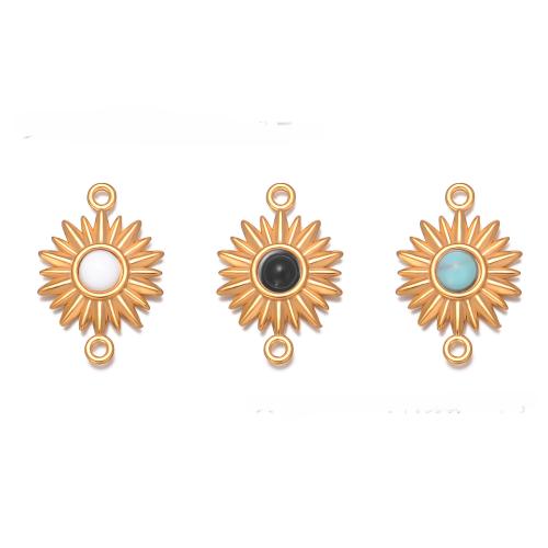 Connecteur de charme en acier inoxydable, Acier inoxydable 304, avec Pierre naturelle, Placage de couleur d'or, DIY & double trou, plus de couleurs à choisir Vendu par sac[