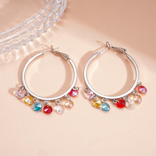 Iron Hoop Earring, gold color plated, fashion jewelry & micro pave cubic zirconia [