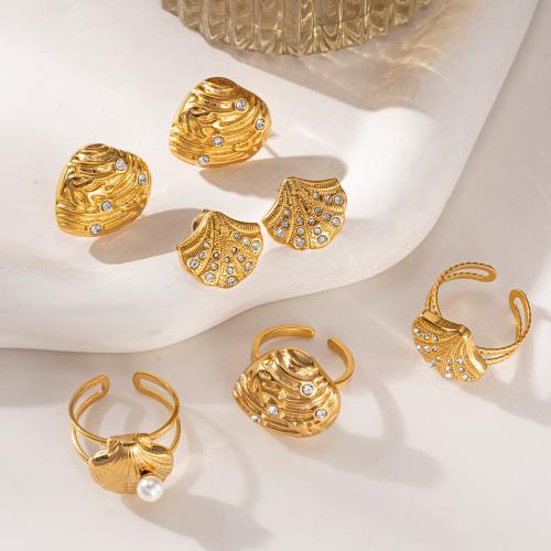 Titanium Steel Jewelry Set, with Plastic Pearl, gold color plated, fashion jewelry & micro pave cubic zirconia 