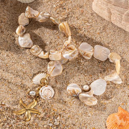 Collier de coquillages, Acier inoxydable 304, avec coquille & perle de plastique, Placage de couleur d'or, bijoux de mode, plus de couleurs à choisir, Vendu par PC