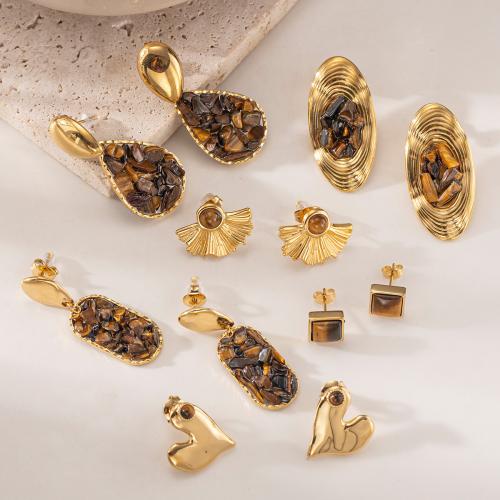 Edelstein Tropfen Ohrring, 304 Edelstahl, mit Natürlicher Kies, goldfarben plattiert, Modeschmuck, keine, verkauft von Strang[