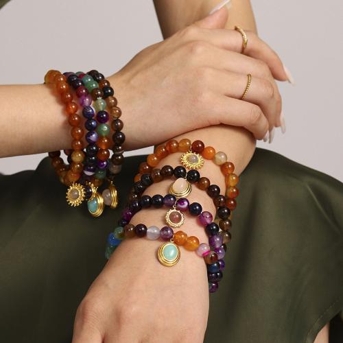 Edelstein Armbänder, 304 Edelstahl, mit Naturstein & Achat, goldfarben plattiert, Modeschmuck, keine, verkauft von PC