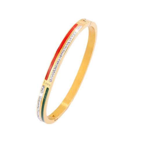 Bracelet en acier inoxydable, Acier inoxydable 304, Placage, pour femme & émail & avec strass, doré, Vendu par PC