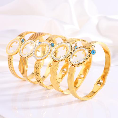Bracelet en acier inoxydable, Acier inoxydable 304, avec Acrylique, Plaqué or 18K, styles différents pour le choix & pour femme & avec strass & creux, Vendu par PC