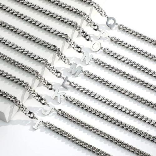 Titanium Steel Necklace, with 2inch extender chain, Alphabet Letter, plated, Unisex Approx 15.7 Inch 