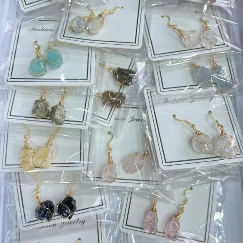 Edelstein Tropfen Ohrring, mit Zinklegierung, Unregelmäßige, verschiedenen Materialien für die Wahl & für Frau, earring length 40-50mm, verkauft von Paar[