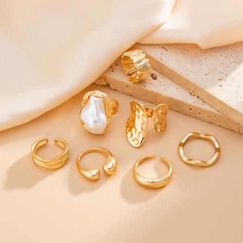 Zink-Legierung Ring Set, Zinklegierung, mit Kunststoff Perlen, goldfarben plattiert, Modeschmuck, keine, verkauft von setzen