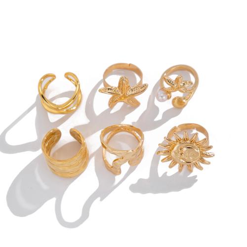 Zink-Legierung Ring Set, Zinklegierung, mit Kunststoff Perlen, goldfarben plattiert, Modeschmuck, keine, verkauft von setzen