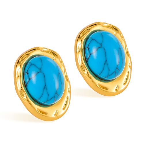 Boucle d'oreille  de goutte en turquoise, Acier inoxydable 304, avec turquoise, poli, bijoux de mode & pour femme, doré, Vendu par paire