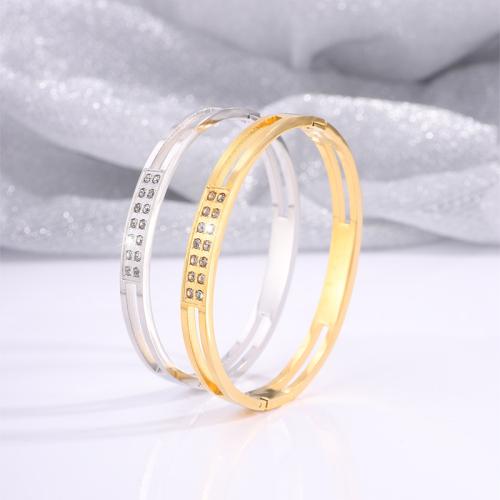 Bracelet en acier inoxydable, Acier inoxydable 304, Placage, pour femme & avec strass & creux, plus de couleurs à choisir, Vendu par PC