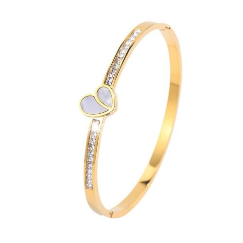 Bracelet en acier inoxydable, Acier inoxydable 304, avec coquille blanche, Plaqué d'or 18K, bijoux de mode & pour femme & avec strass, Vendu par PC