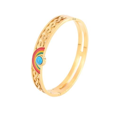 Bracelet en acier inoxydable, Acier inoxydable 304, avec turquoise, Placage, pour femme & émail & creux, doré, Vendu par PC