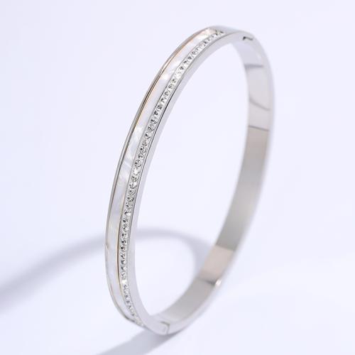 Bracelet en acier inoxydable, Acier inoxydable 304, avec coquille, Placage, bijoux de mode & pour femme & avec strass, argent, Vendu par PC