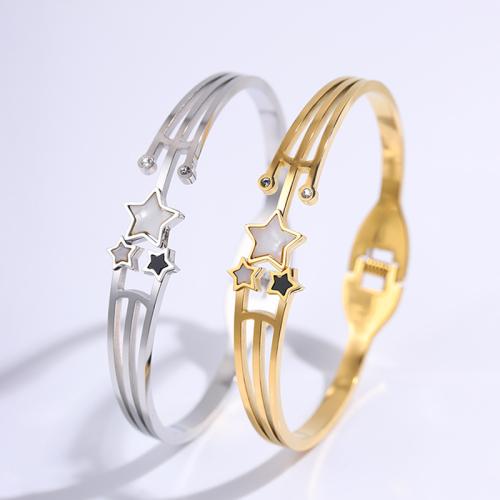 Bracelet en acier inoxydable, Acier inoxydable 304, avec coquille blanche & Acrylique, Placage, unisexe & avec strass & creux, plus de couleurs à choisir, Vendu par PC[