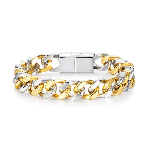 Stainless Steel Chain Bracelets, 304 Stainless Steel, plated, fashion jewelry & for man & two tone mm mm 