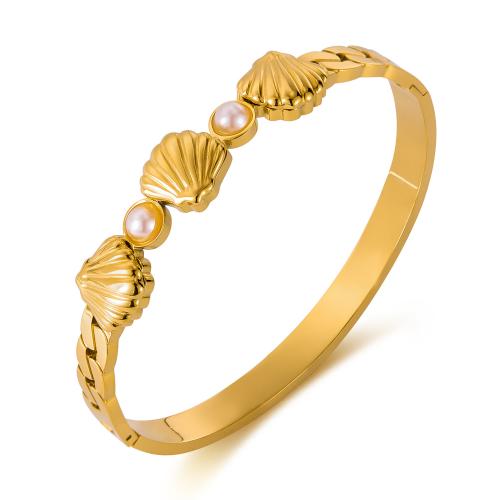 Bracelet en acier inoxydable, Acier inoxydable 304, avec plastique, Placage de couleur d'or, bijoux de mode & pour femme, Vendu par PC