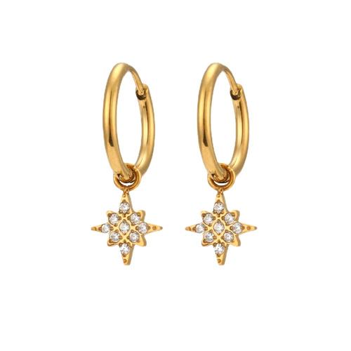 Stainless Steel Drop Earring, 304 Stainless Steel, 18K gold plated & micro pave cubic zirconia & for woman 