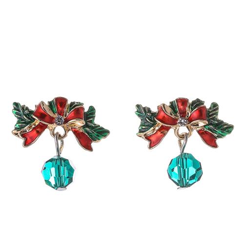 Zinc Alloy Drop Earring, with Crystal, gold color plated, Christmas Design & for woman & enamel & with rhinestone, earring length 20-30mm 