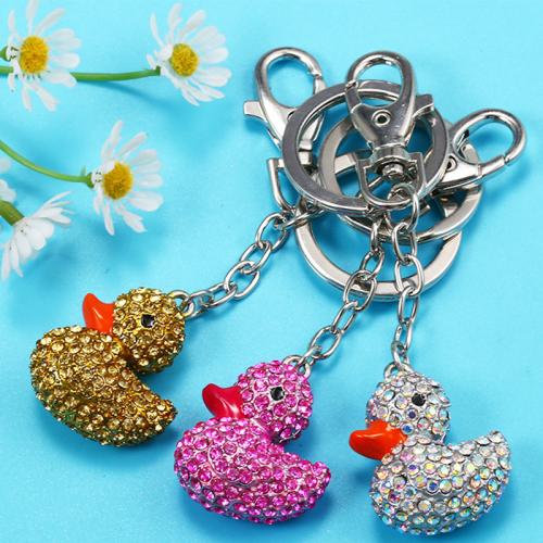 Zinc Alloy Key Clasp, Duck, plated, for woman & with rhinestone 100mm 