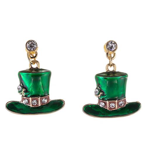 Zinklegierung Tropfen Ohrring, Hut, goldfarben plattiert, für Frau & Emaille & mit Strass, earring length 30-40mm, verkauft von Paar[