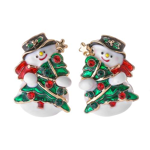 Zinc Alloy Stud Earring, Snowman, gold color plated, for woman & enamel & with rhinestone, earring length 25-40mm 