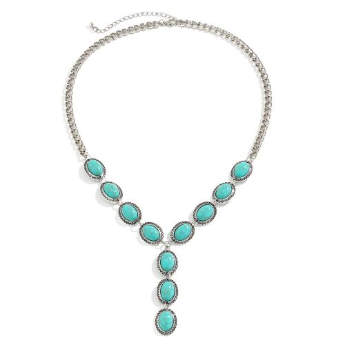 Turquoise Zinc Alloy Necklace, with iron chain & turquoise, gold color plated, fashion jewelry [