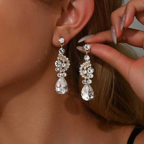 Zink Legierung Strass Tropfen Ohrring, Zinklegierung, goldfarben plattiert, Modeschmuck & mit Strass, keine, verkauft von Paar