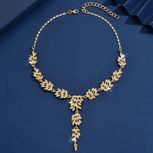 Rhinestone Zinc Alloy Necklace, gold color plated, fashion jewelry & with rhinestone 