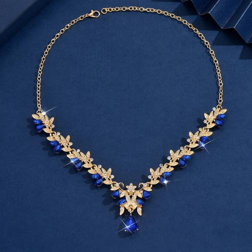 Rhinestone Zinc Alloy Necklace, gold color plated, fashion jewelry & micro pave cubic zirconia & with rhinestone 