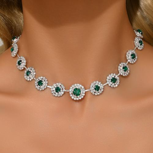 Collier en laiton strass, Placage, bijoux de mode & pavé de micro zircon & avec strass, plus de couleurs à choisir, protéger l'environnement, sans nickel, plomb et cadmium, Vendu par PC