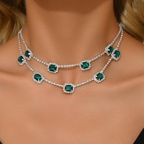 Collier en laiton strass, Placage, Double couche & bijoux de mode & avec strass, plus de couleurs à choisir, protéger l'environnement, sans nickel, plomb et cadmium, Vendu par PC