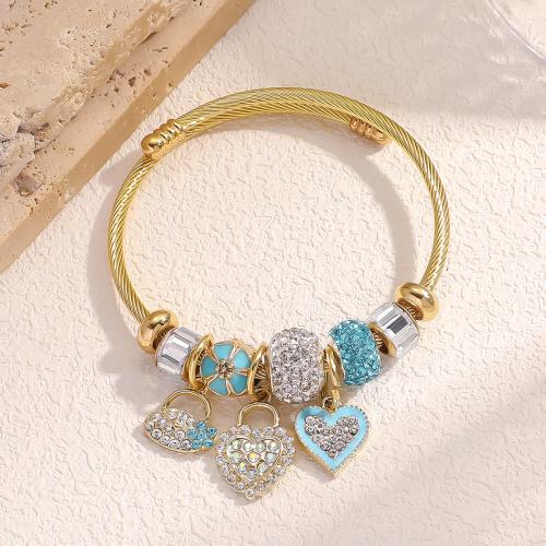 Zinc Alloy European Bracelets, gold color plated, fashion jewelry & enamel & with rhinestone [