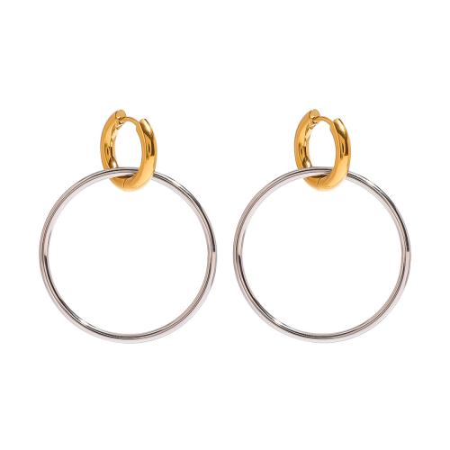 Stainless Steel Hoop Earring, 304 Stainless Steel, plated, for woman & two tone & hollow 