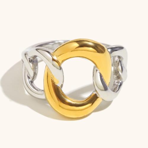 Stainless Steel Finger Ring, 304 Stainless Steel, plated & for woman & two tone & hollow 