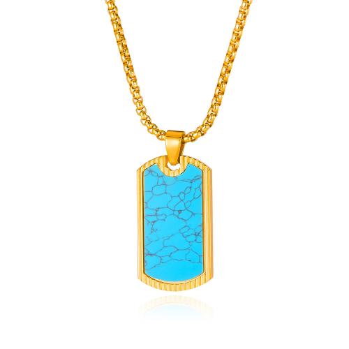 Turquoise Jewelry Necklace, 304 Stainless Steel, with turquoise, polished, fashion jewelry & for man, golden 